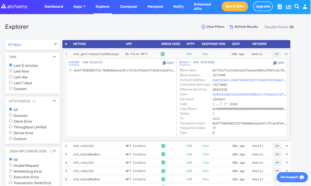 View calls made “under the hood” with Alchemy’s Explorer Dashboard