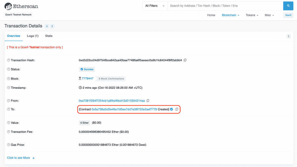 View your contract address on Etherscan