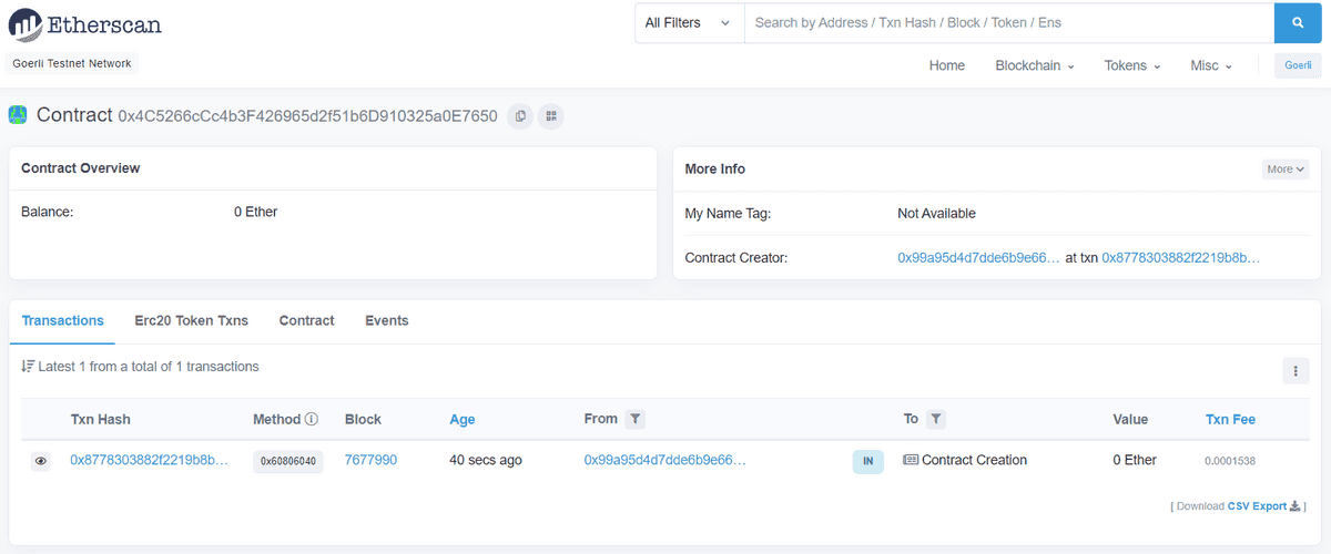 View your transaction address on Etherscan
